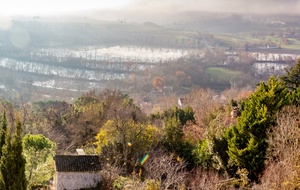 Vue du Cours d'Armagnac: la campagne gersoise inondée et la vallée du Gers