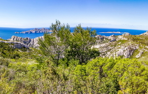 Du sentier des crêtes de Morgiou, vue sur l'ile de Riou  & l'ile de Jarre à droite